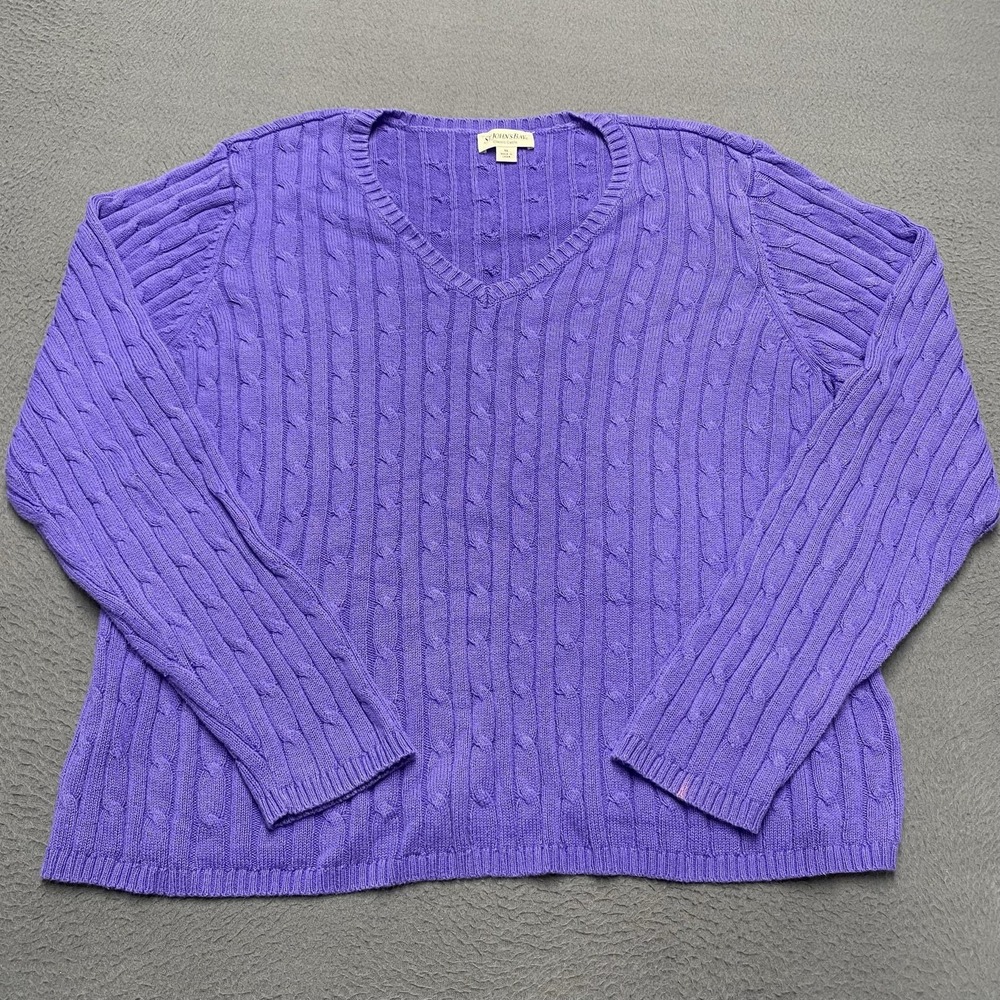 St Johns Bay Sweater Womens XL Purple Cable Knit V Neck Pullover Cotton
